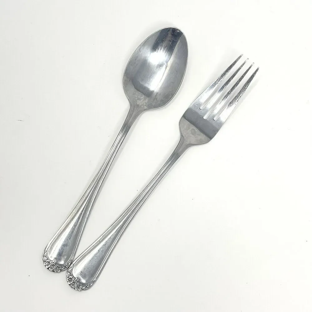Rogers Stanley Roberts TRIO ROSE PETAL Stainless Dinner Fork 7 3/8” & Spoon 7”